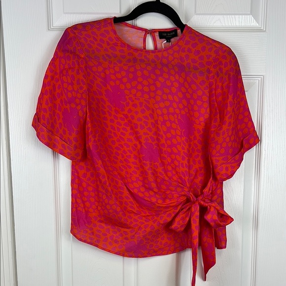 NWT Ted Baker Merrick deep pink orange integral tie front shirt xs - Picture 3 of 10